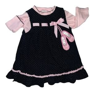 Vintage Rare Editions Pink Polka Dot ballerina corduroy dress 18 month girl